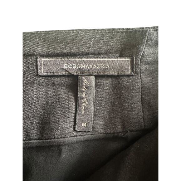 BCBGMAXAZRIA Paperbag Waist Mini Skirt Black Linen Blend Tie Belt M - Picture 8 of 9